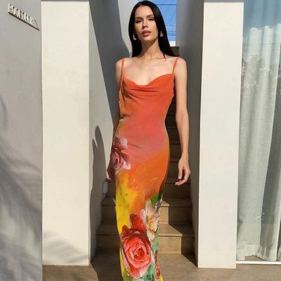 Custom dames nieuwe mode sexy backless print halter jurk