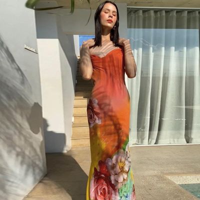 Custom dames nieuwe mode sexy backless print halter jurk