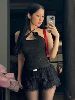 Nieuwe mode sexy kruiden geborduurde kant op halter slanke taille solide kleur vest