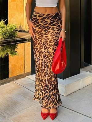Zomer Nieuwe mode Sexy Leopard Print Chiffon Fishtail rok vloer - lengte rok