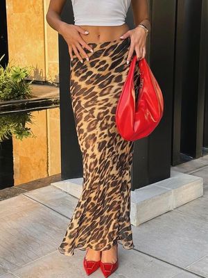 Zomer Nieuwe mode Sexy Leopard Print Chiffon Fishtail rok vloer - lengte rok