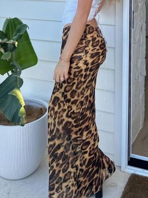 Zomer Nieuwe mode Sexy Leopard Print Chiffon Fishtail rok vloer - lengte rok