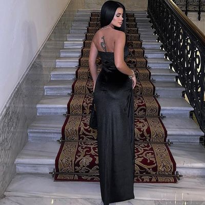 Zomer Nieuwe Mode Sexy Slit Slim Pleated Strapless Dress