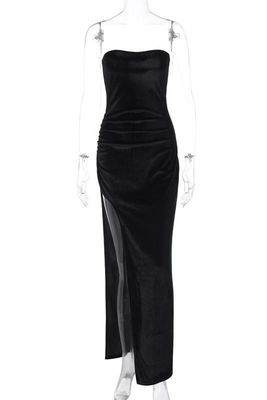 Zomer Nieuwe Mode Sexy Slit Slim Pleated Strapless Dress