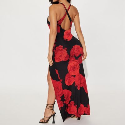 Vrouwen mode print lange rok sexy split halter jurk