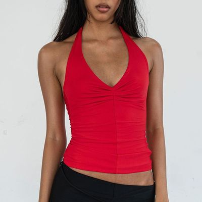Zomer nieuw solide kleur V-hals halsband slim fit klein vest top