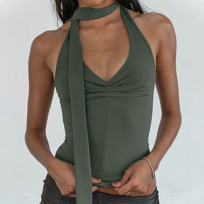 Zomer nieuw solide kleur V-hals halsband slim fit klein vest top