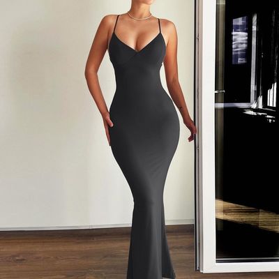 Nieuwe stevig gekleurde vissenstaart rok sexy halter jurk