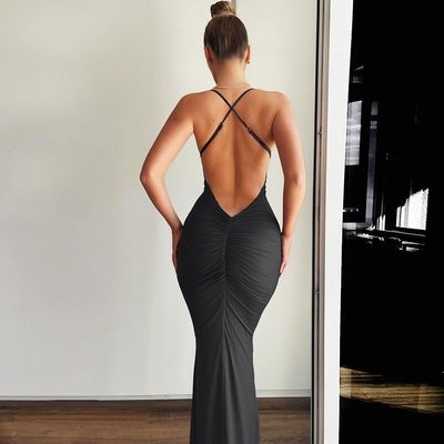 Nieuwe stevig gekleurde vissenstaart rok sexy halter jurk