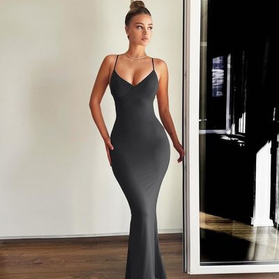 Nieuwe stevig gekleurde vissenstaart rok sexy halter jurk