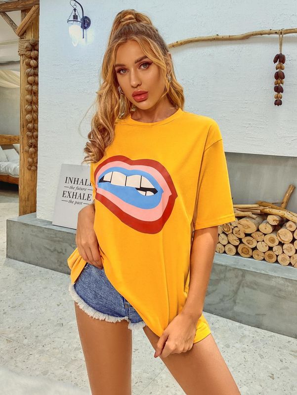 Stijlvol Comfortabel Dekal T-Shirt Vrouwen losse katoenen tanktops Vijf kwart mouw