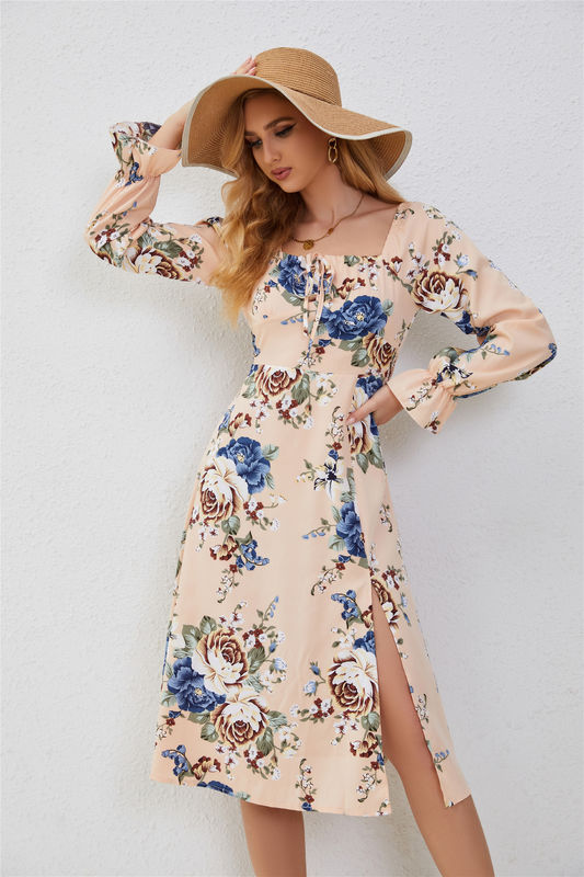 Elegante ruffled bloemige rokken voor vrouwen Multi-color mode print jurk Flared mouwen