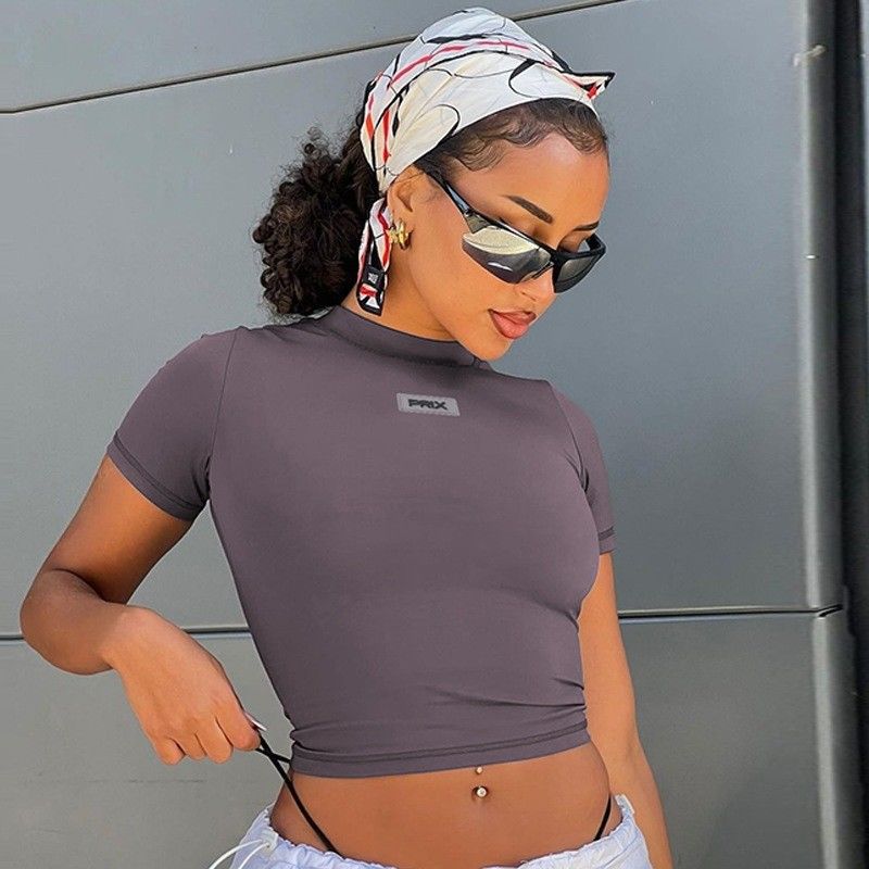 Fashion Casual Sexy Strakke T-shirts Kort Slim Fit Ronde Neck Crop Top