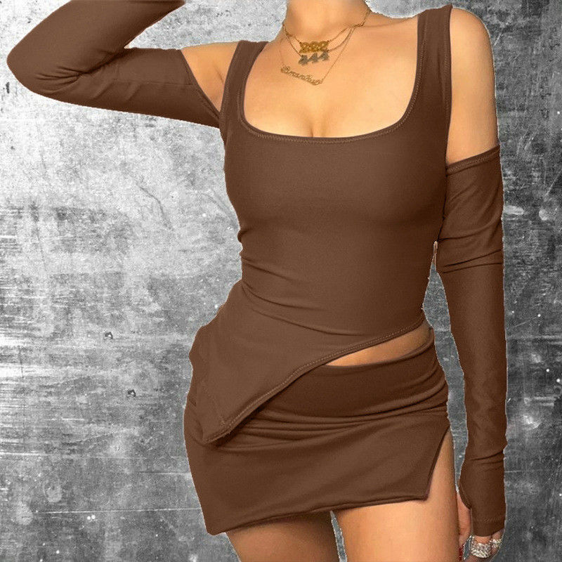 Vrouwen Vakantie Reizen Sexy Sport Outfits U Neck Slim Split Short Skirt And Top Set