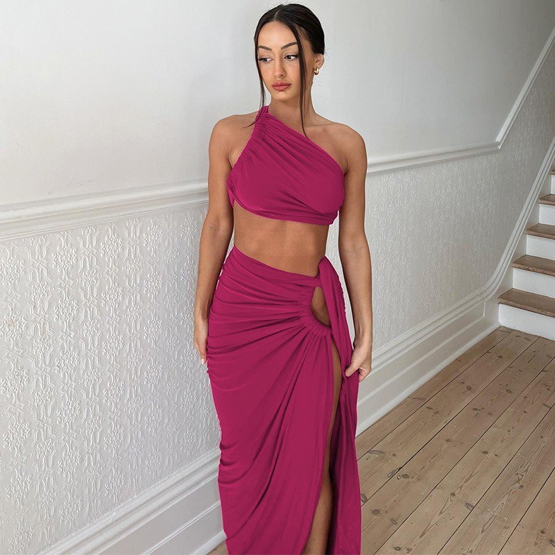 V Neck Vrouwen korte mouw jurk collectie sexy rugloos strapless top slim split rok set