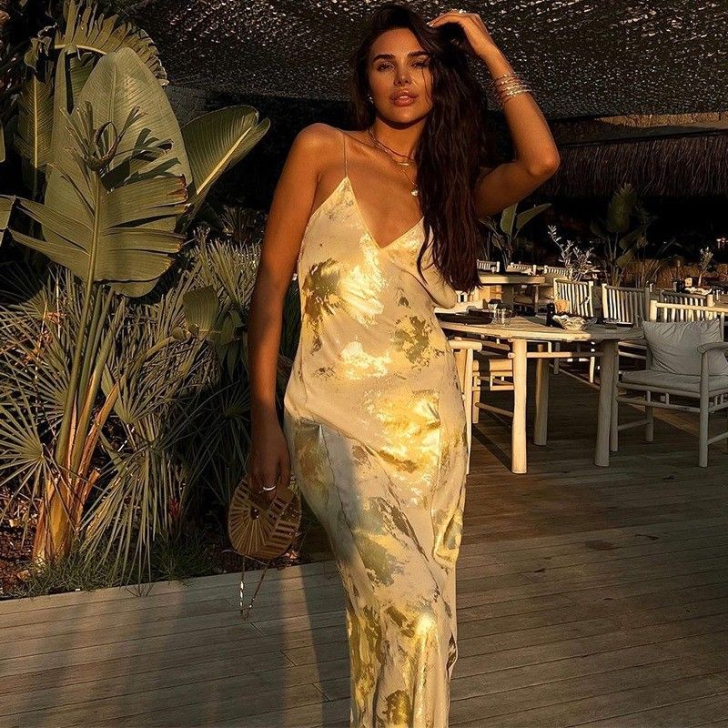 XL maat sexy slip jurk mode sexy backless hot gold slip jurk
